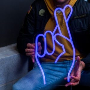 fingers crossed emoji light sign