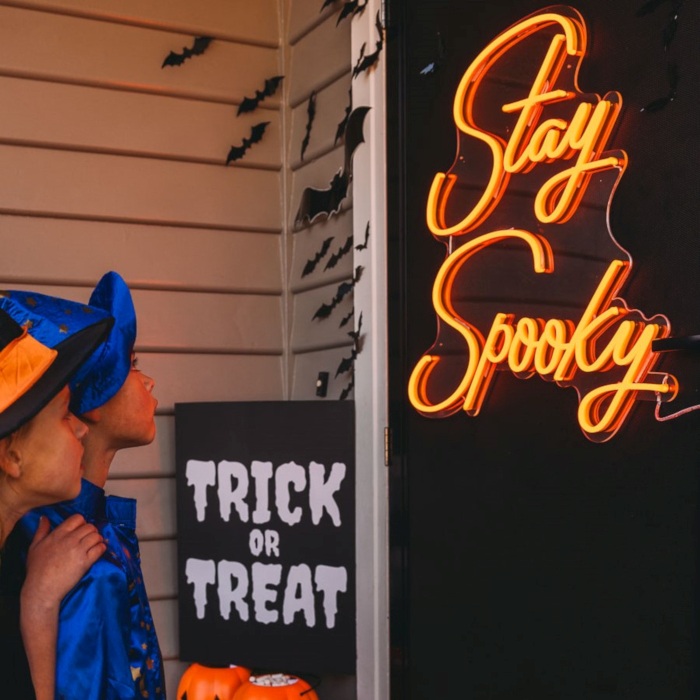 stayspooky customneon halloween door sign square