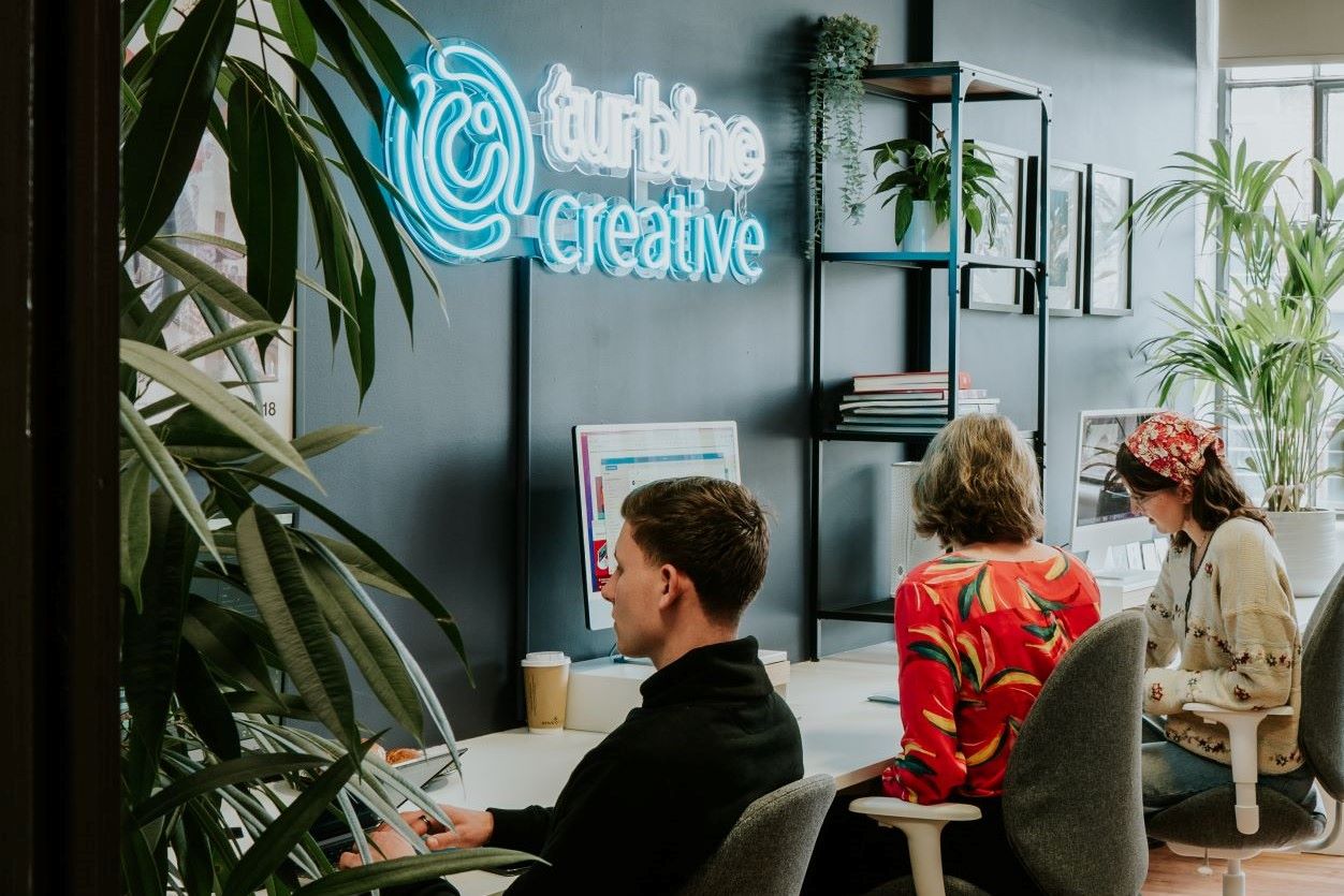 turbinecreative blue white customneon logo