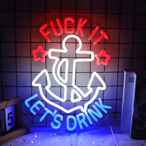 funk it let's drink neon signs for wall decor anchor decor neon lights for bedroom led signs suitable for man cave beer bar pub restaurant christmas 5v usb power, 14.5*16 inch(red+white+blue)