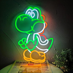 anime neon sign dinosaurs neon sign dimmable led neon lights for bedroom wall game room mario decor for kids boys man cave, gifts for mario fans