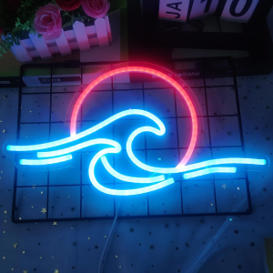 sunrise sunset neon sign dimmable wave tropical sunrise ocean neon sign surf room decor for living room bedroom office bar birthday party christmas (ice blue,red)