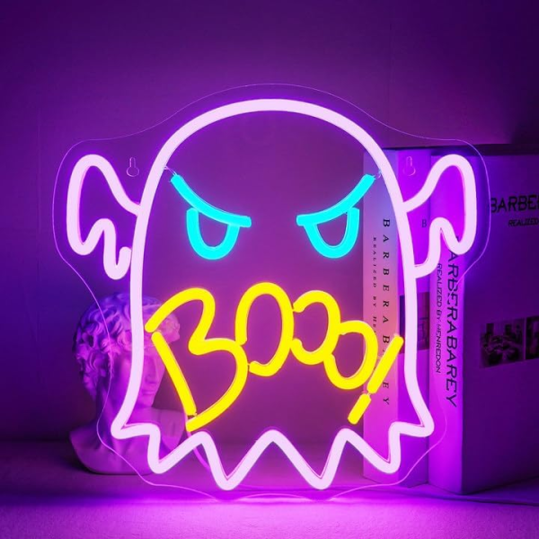 halloween neon boo sign purple neon light for bedroom, bar, party & club gifts for kids/adults