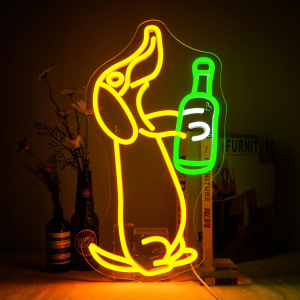 dog beer neon sign beer neon signs for wall decor neon bar sign animal bar light up signs for bedroom men cave birthday party home neon sign yellow light sign