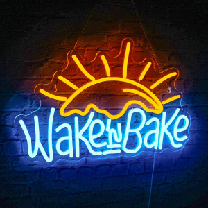 wake in bake neon signs yellow blue led neon signs for wall decor, usb fried eggs neon light letter bakeing neon sign for bedroom home kitchen cake baking shops cafes birthday party