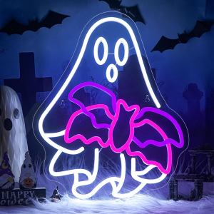 ghost bat neon sign dimmale neon lights for wall decor led lights for halloween bar man cave club party bedroom game room decor gifts usb powered 12.6x15.74in