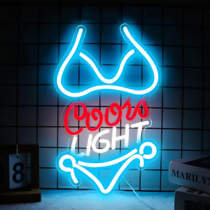 bikini crs light neon signs for wall decor neon lights for business led signs suitable for man cave restaurant office bar pub led art 5v power adapter 16.1 * 9.8 inch(azure+red+white)
