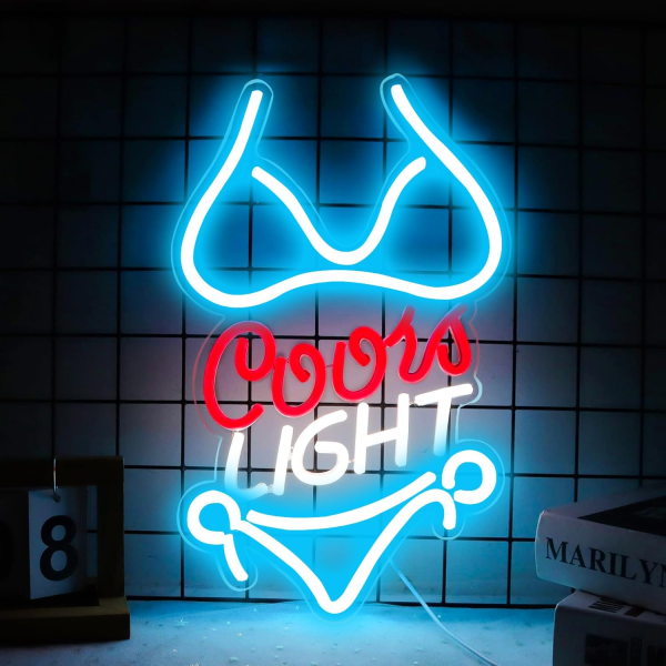 bikini crs light neon signs for wall decor neon lights for business led signs suitable for man cave restaurant office bar pub led art 5v power adapter 16.1 * 9.8 inch(azure+red+white)