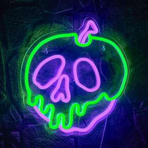 halloween neon sign dimmable skull apple wall decor light, usb connectivity for bedroom, bar, shops, party decoration