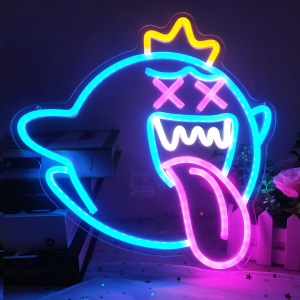 king boo neon sign ghost led neon light with dimmable switch gaming neon sign for kids game room man cave birthday halloween decor christmas gift