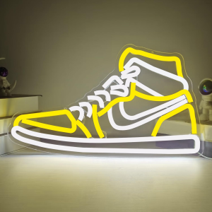 sneaker neon sign sports shoe neon signs for wall dimmable led boys neon lights for bedroom man cave home party pub neon bar sign shoes light up signs wall decor (yellow)