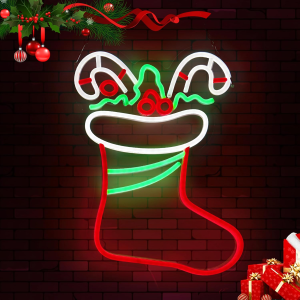 merry christmas stocking led neon light sign for holiday decorations living room,bedroom wall decor, home bar cafe business sign christmas tree party decor,gifts for mom (14.9 * 12.5in)
