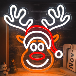 christmas elk neon sign for wall decoration, dimmable led christmas neon lights, cute neon lights, suitable for bedroom, children's gifts, holiday party decorations.