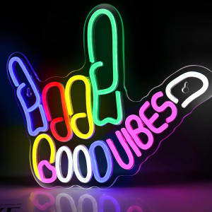 good vibes neon sign, dimmable good vibes only neon signs light with on/off switch, usb powered neon signs for wall decor, colorful light up led signs for bedroom game room party club decor