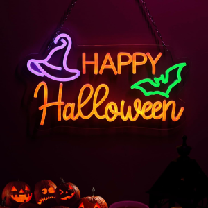 halloween neon sign happy halloween sign wall decor led sign neon lights for bedroom living room bar office usb powered light up sign hanging led light for halloween decor holiday party gift