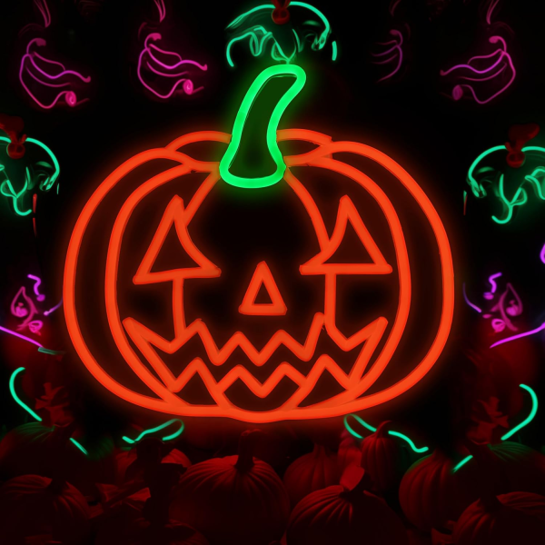 halloween neon sign, halloween pumpkin neon light battery or usb powered for wall decor, adjustable brightness halloween neon light(12.9 x 11.8 inches)