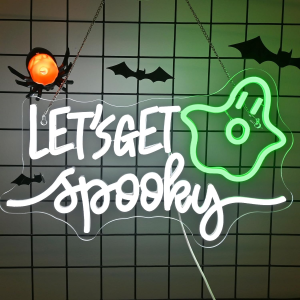 let’s get spooky neon sign led neon lights for wall decor halloween light up signs for game room bedroom home beer bar club man cave shop decorations gifts for kids