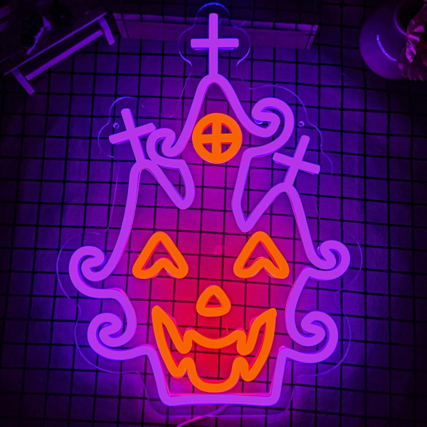 castle neon sign for wall decor dimmable halloween neon sign usb powered pumpkin neon lights happy halloween neon light for bedroom men cave home party