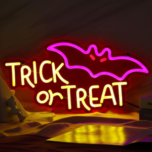 halloween neon sign, trick or treat neon signs for wall decor dimmable halloween hanging neon sign for home bar salon coffee stores window porch front door halloween decoration