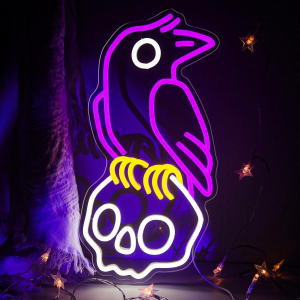 crow skull neon sign for bedroom dimmable skull light halloween horror neon signs skeleton head wall decor skull lamp led neon light for man cave beer bar game room party decor gifts