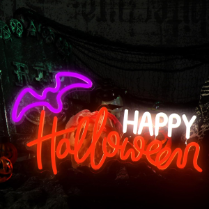 halloween neon sign led happy halloween neon lights for wall decor usb powered bat light up sign for bedroom living room bar office holiday party gift
