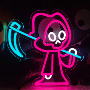 halloween ghost neon sign, led grim reaper neon signs for wall decor, dimmable ghost shape neon light spooky halloween decorations light up sign for bedroom, porch front door, kids gifts (ghost)