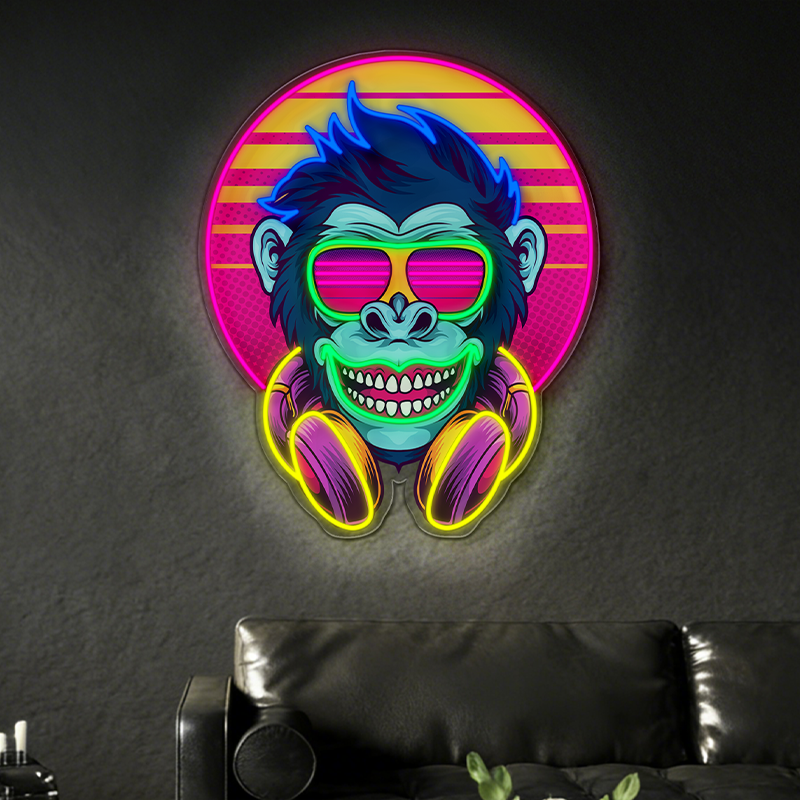 Retro-futuristic DJ monkey LED neon light decoration