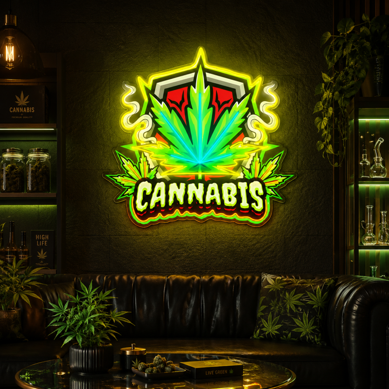 CANNABIS Hemp Leaf Badge LED Neon Decoration