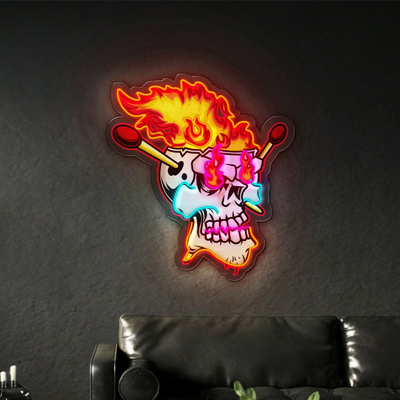 Flaming Drummer Skull LED Neon Decoration