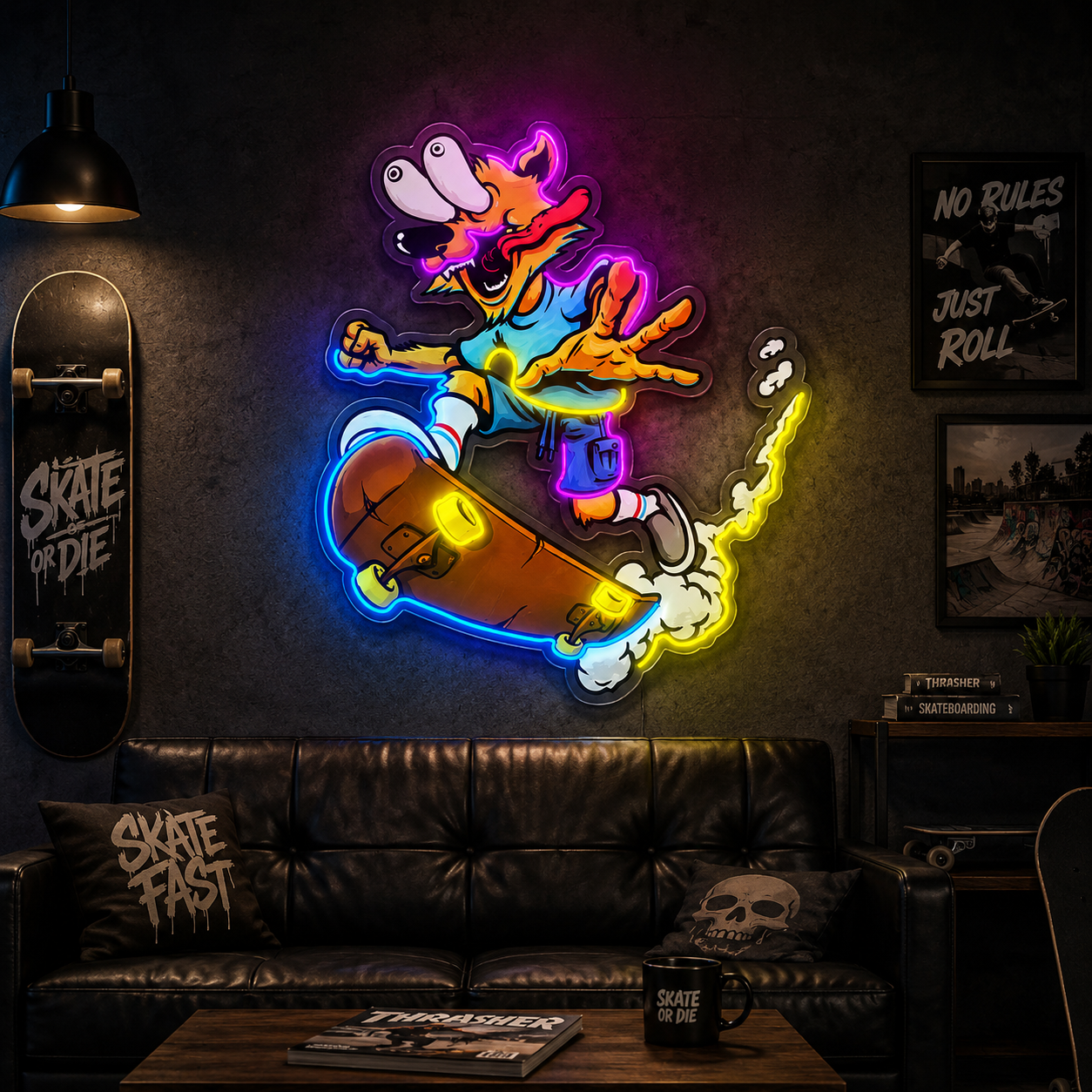 Funny skateboard wolf LED neon light decoration