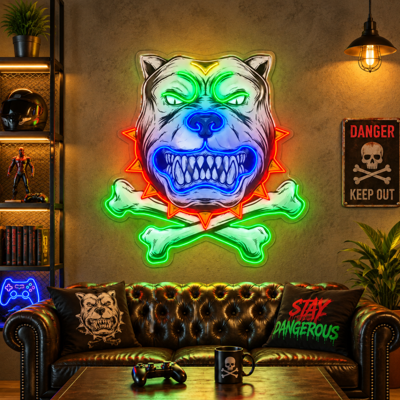 Pitbull Skull Neon Sign – Fierce Dog LED Wall Art