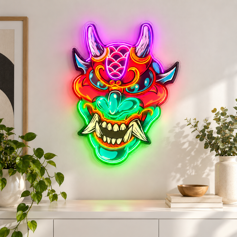 Japanese-style Hannya demon mask LED neon light decoration