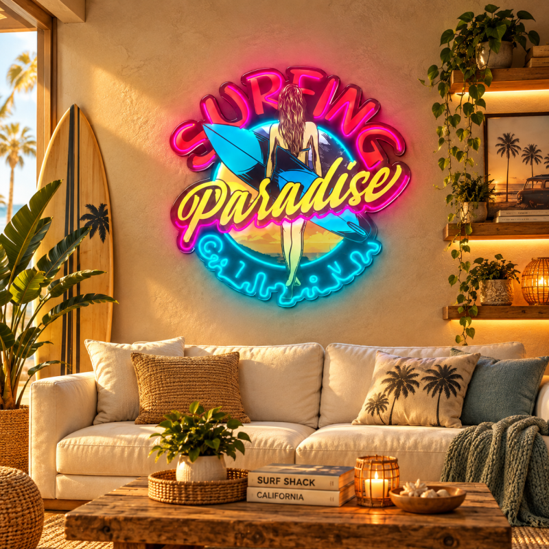Surfing Paradise Neon Sign – California Beach LED Wall Art