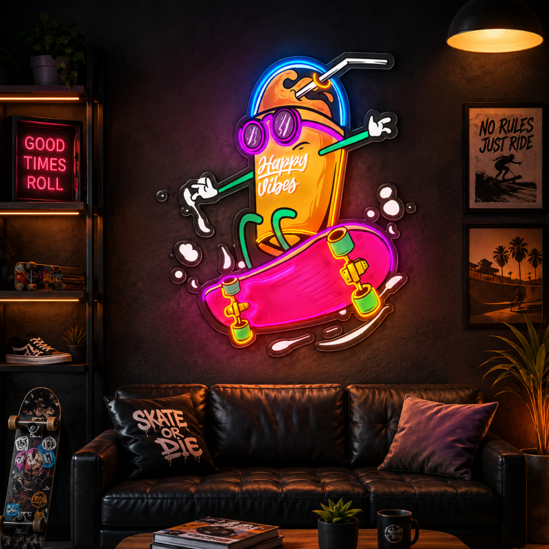 Happy atmosphere skateboard drinks LED neon decoration