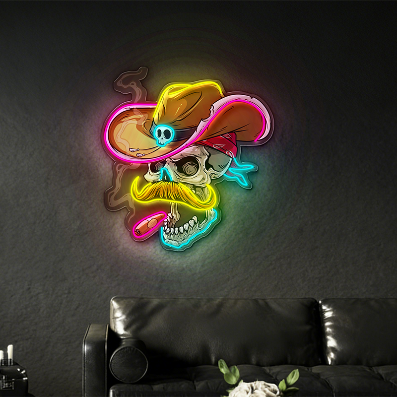 Cigar Smoking Western Cowboy Skull LED Neon Light Decoration