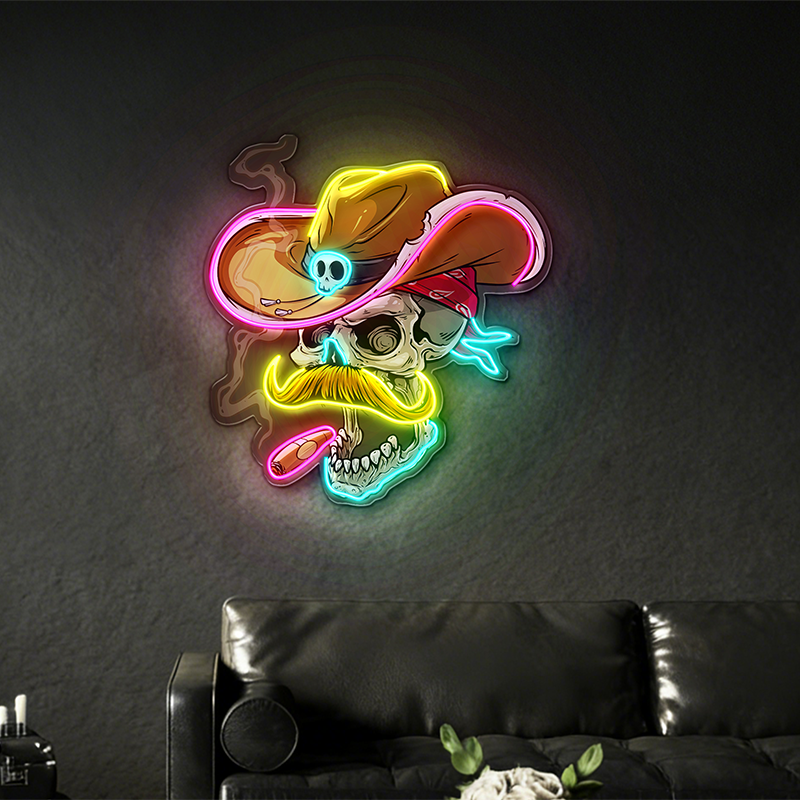 Cigar Smoking Western Cowboy Skull LED Neon Light Decoration - Image 2