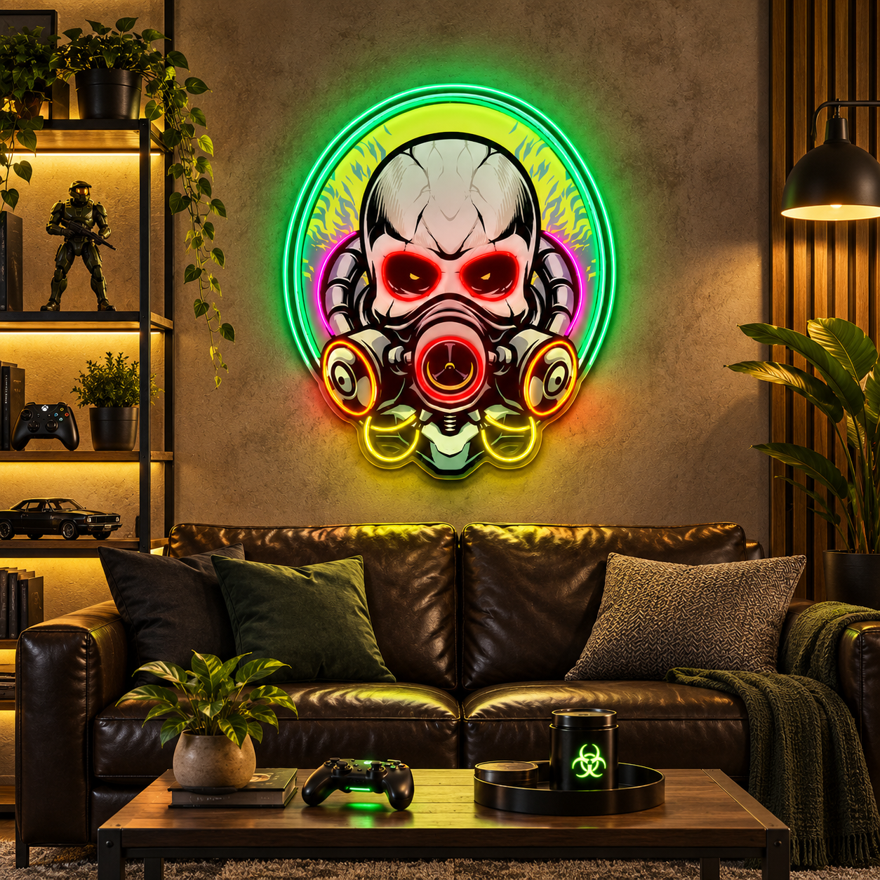 Gas Mask Skull Neon Sign – Post-Apocalyptic LED Wall Art
