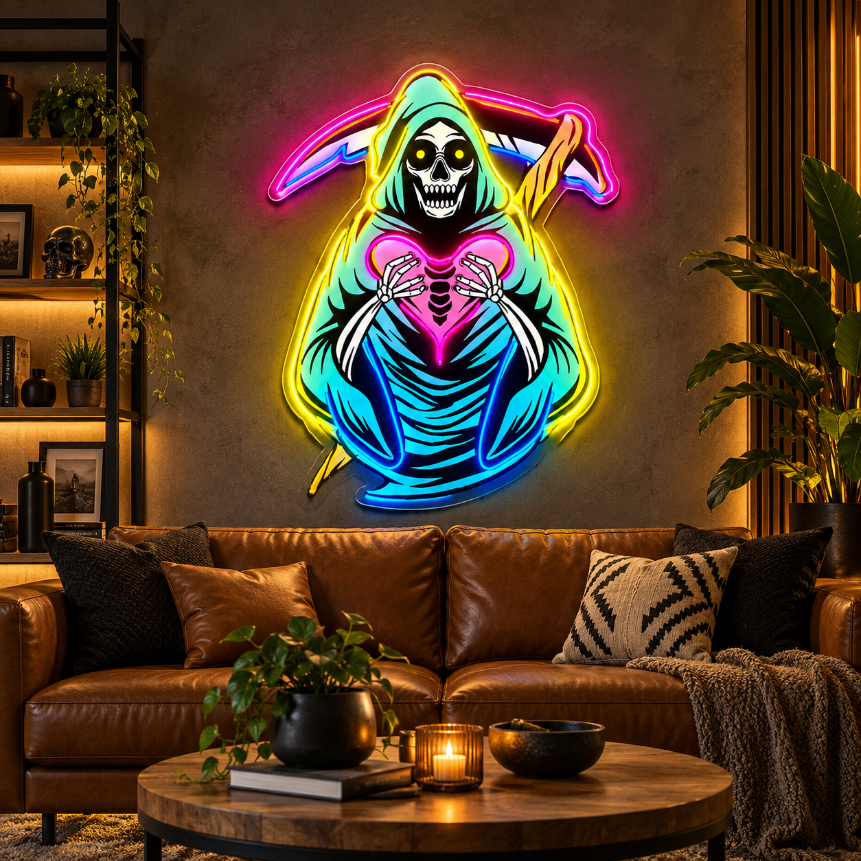 Grim Reaper Heart Neon Sign – Gothic LED Wall Art