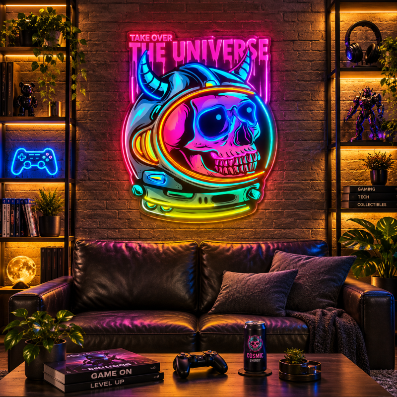 Astronaut Skull Neon Sign – Space LED Wall Art