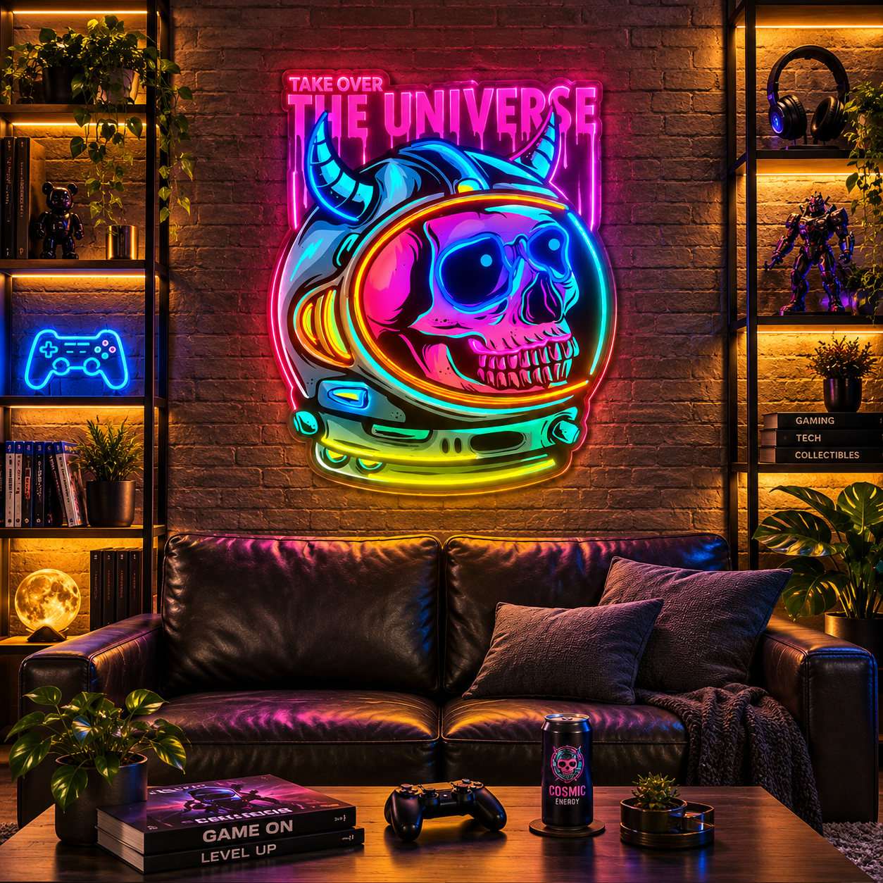 Astronaut Skull Neon Sign – Space LED Wall Art