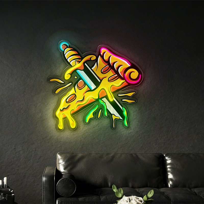 Pizza and sword cross LED neon decoration
