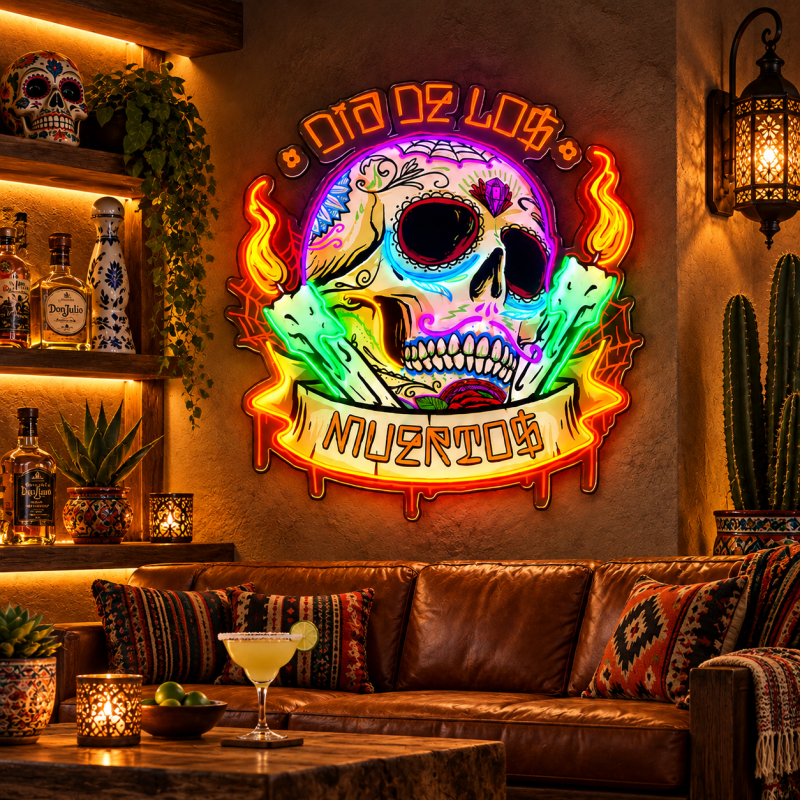 Day of the Dead Skull Neon Sign – Sugar Skull LED Wall Art