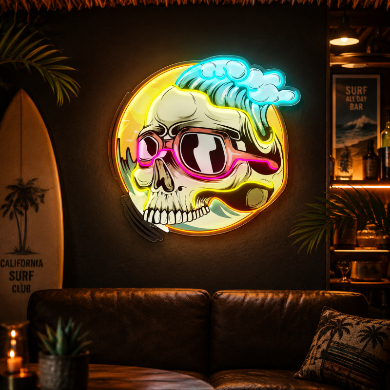 Surfing Skull LED Neon Decoration