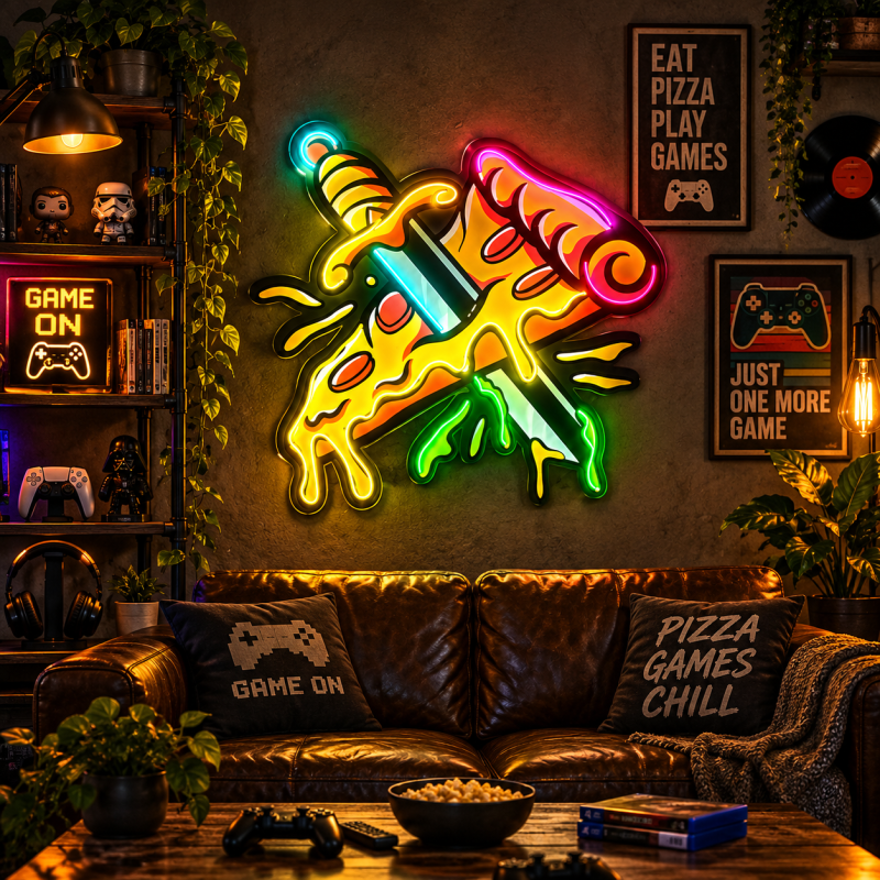 Pizza Gaming Neon Sign – Gamer LED Wall Art
