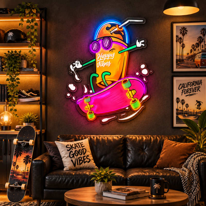 Skateboard Neon Sign – Colorful Skater LED Wall Art