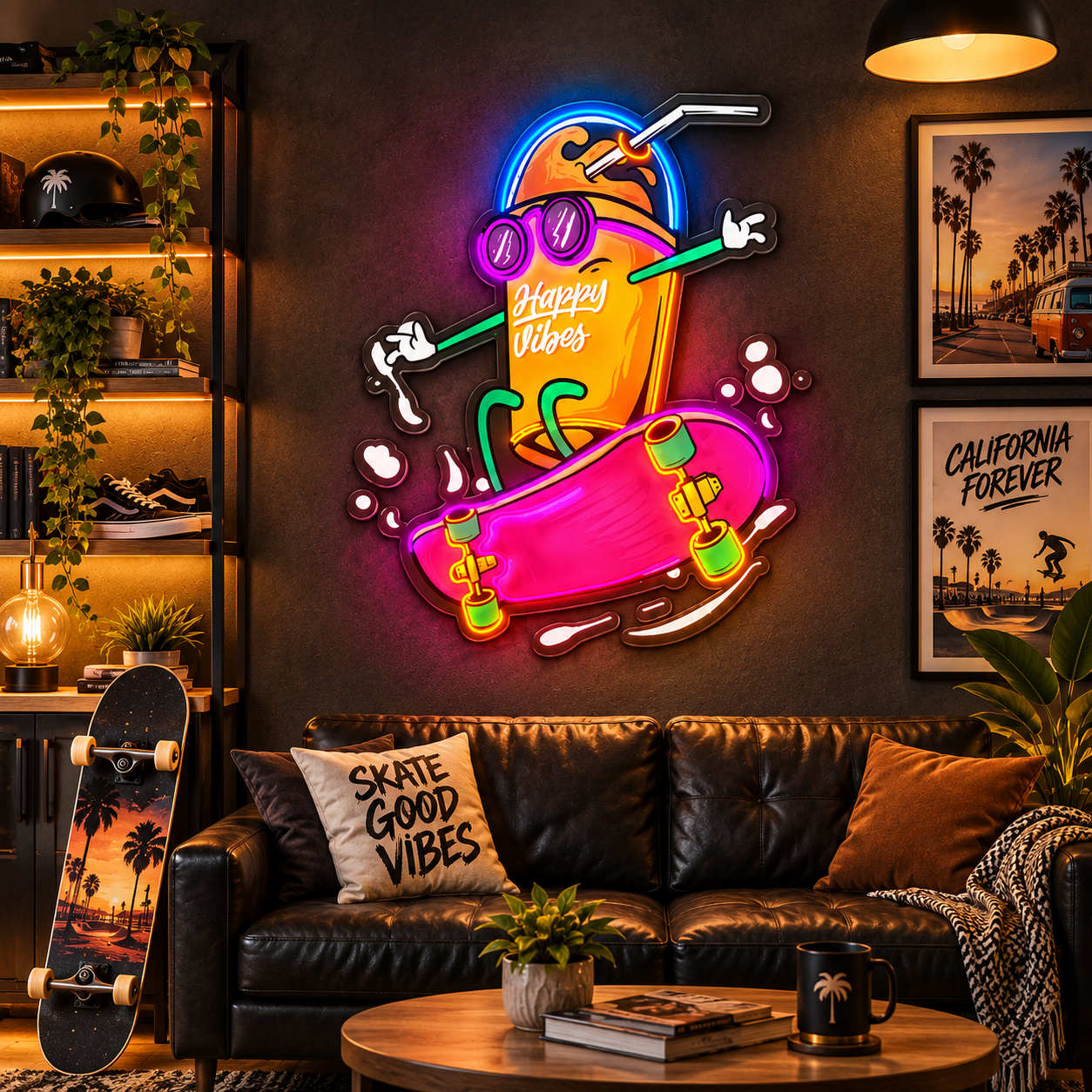 Skateboard Neon Sign – Colorful Skater LED Wall Art