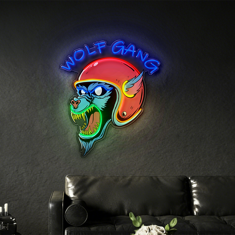 WOLF GANG Motorcycle Wolf Head LED Neon Light Decoration