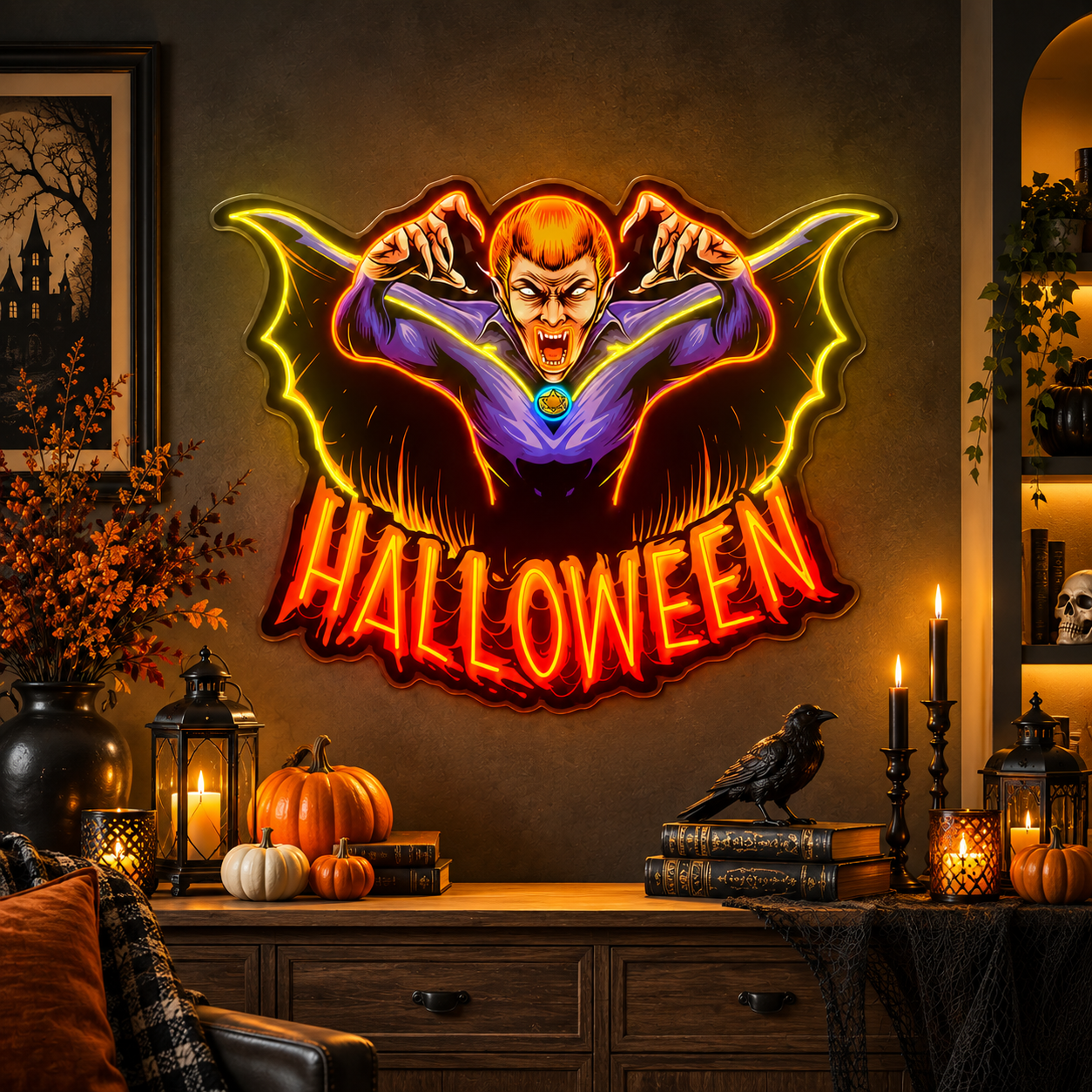 Halloween Vampire Neon Sign – Dracula LED Wall Art