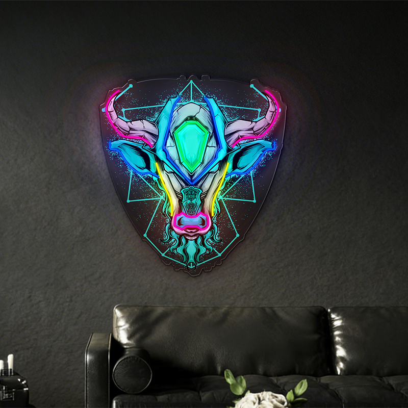Cyberpunk mechanical bull head LED neon light decoration
