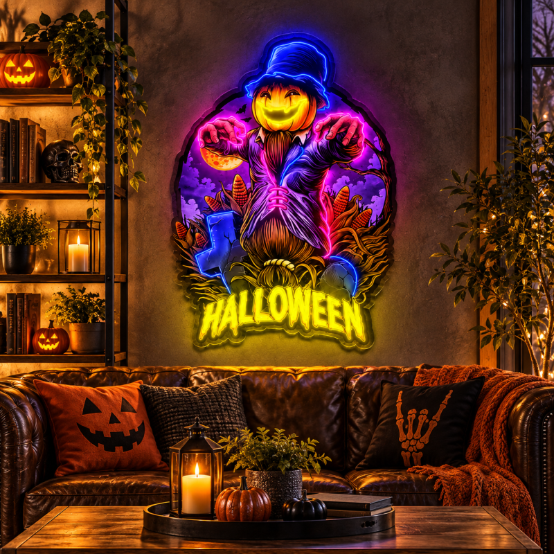 Halloween Pumpkin Reaper Neon Sign – Spooky LED Wall Art